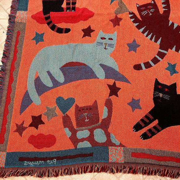 Goodwin Weavers Signed Pat Meyers Cotton Cat Fringe Throw Blanket - Picture 3 of 9